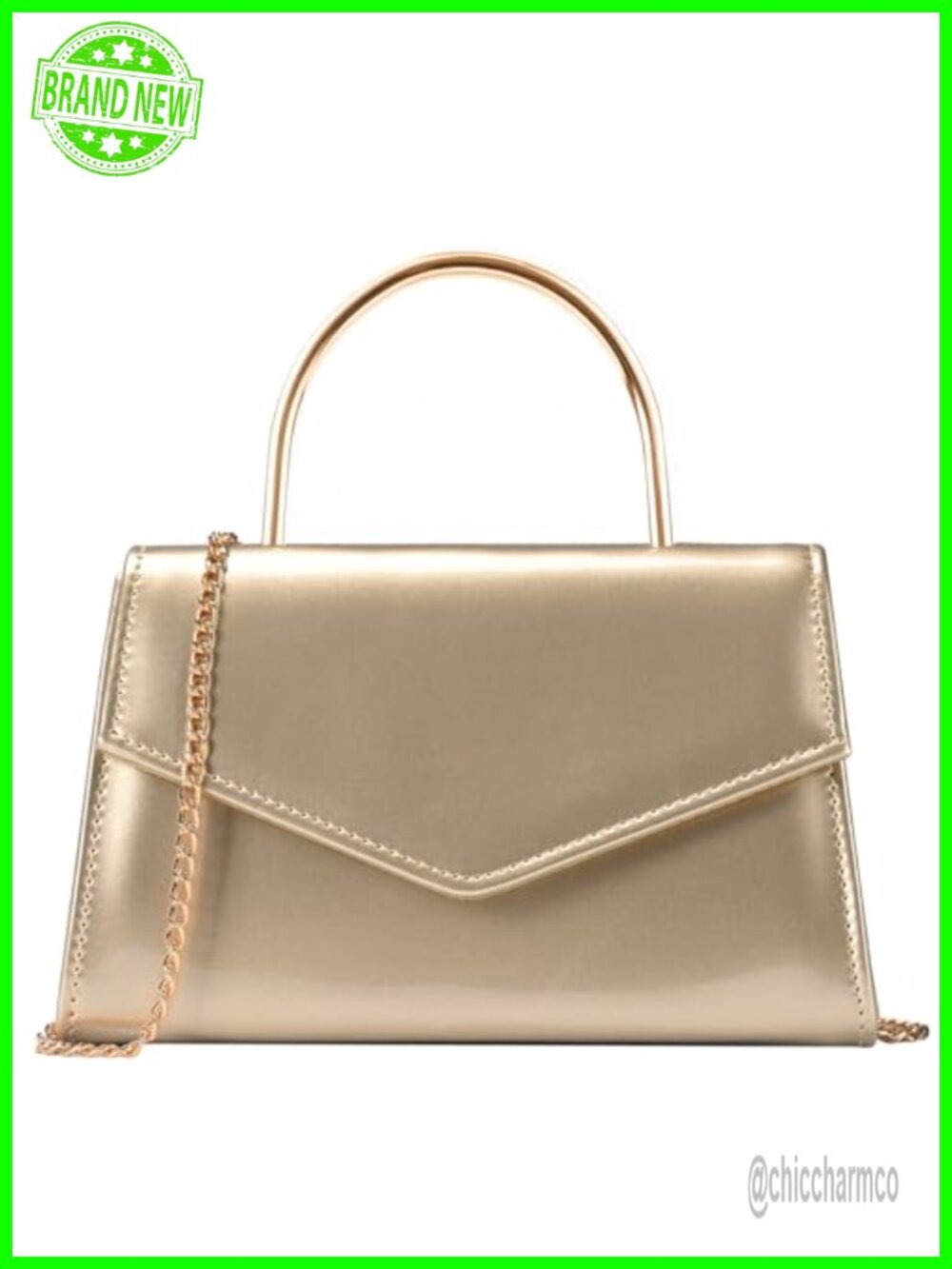 Vegan Leather Evening Bag Clutch Purse with Chain Strap